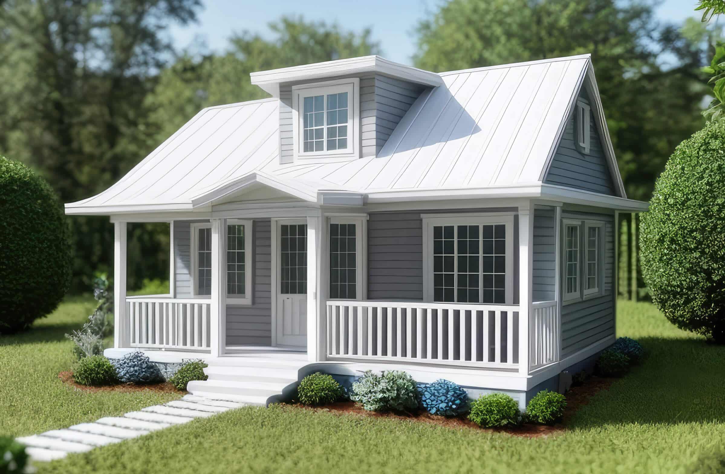 White 3D model of an art cottage floorplan