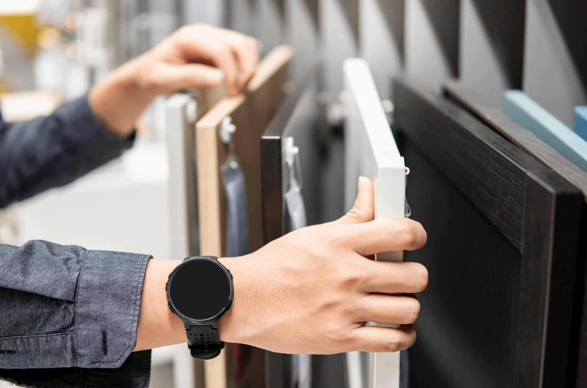 Person going through different cabinetry designs