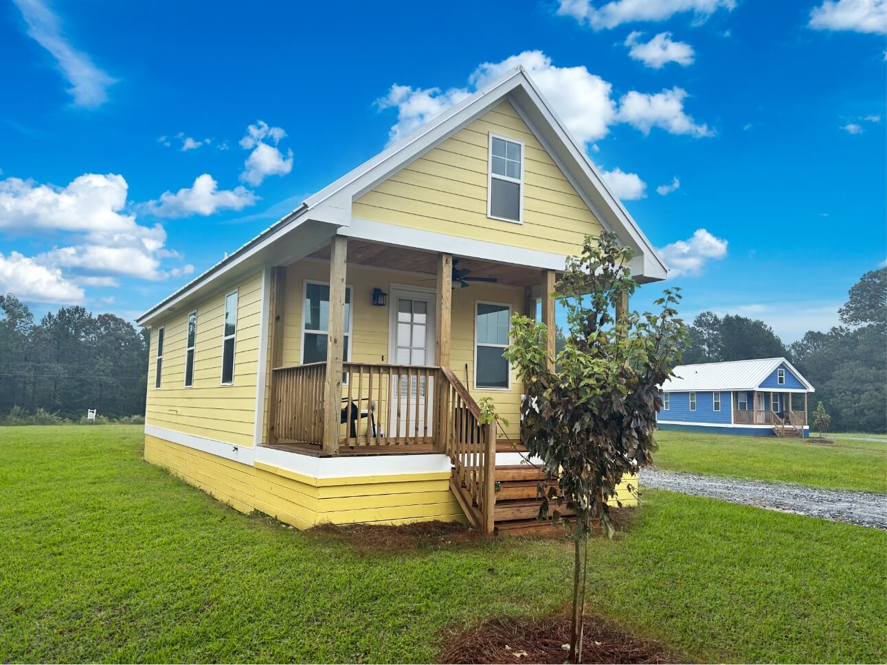 front view of yellow cottage